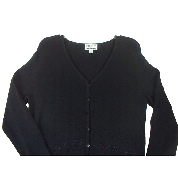 Kasper Button‎ Front Jacket Blazer Womens Size M Black Knitted Business Career - Picture 1 of 10